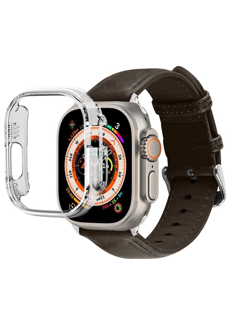 CATANES 2 Packs For Apple Watch Band 49mm Leather Band Buckle Strap Wristband and Clear Case Holder Dark Brown - Image 3