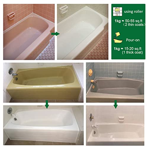 NADAMOO Tub and Tile Refinishing Kit (1kg / 35 oz, with tools), Bathtub Sink Countertop DIY Paint Kit for Bathroom Kitchen Porcelain Fiberglass, Semi-gloss White Coat - Image 5