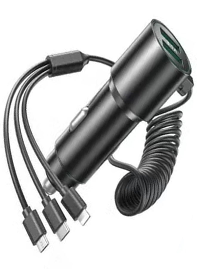 ويكومي POP Digital 33W High-Speed 3-in-1 Car Charging Cable – Fast Charging Cord with Type-C, Micro USB & Lightning Ports, Durable Braided Wire for All Smartphones & Tablets, Universal Compatibility, Tangle-Free and Travel-Friendly – Black - Image 1