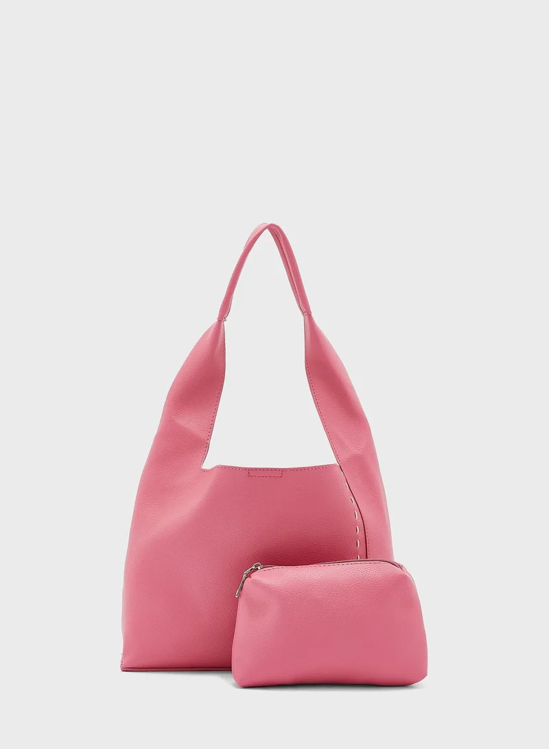 Ginger Stitch Detail Slouchy Shopper Bag