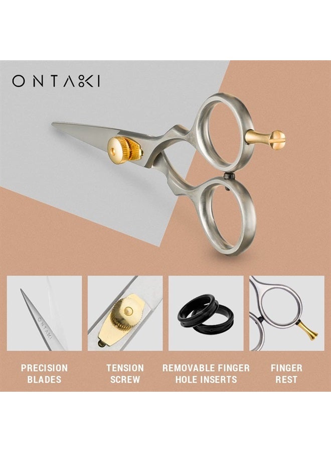 Ontaki مقص شارب يدوي مطروق ممتاز 5.5" - مقصات صالون حلاقة من الفولاذ الياباني - مقصات لحية وشعر شارب وقصات شعر - مقصات لحية للرجال ومقصات قص الشعر - خطاف استراحة فضي - Image 2