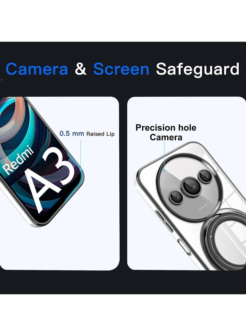 Xiaomi Redmi A3 Case,with Magnetic Stand Clear,Phone Case Silicone Transparent Shockproof Luxury Protective Cover for Redmi A3