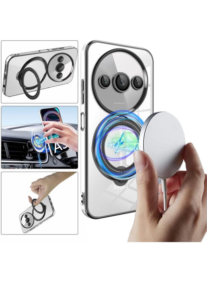 Xiaomi Redmi A3 Case,with Magnetic Stand Clear,Phone Case Silicone Transparent Shockproof Luxury Protective Cover for Redmi A3