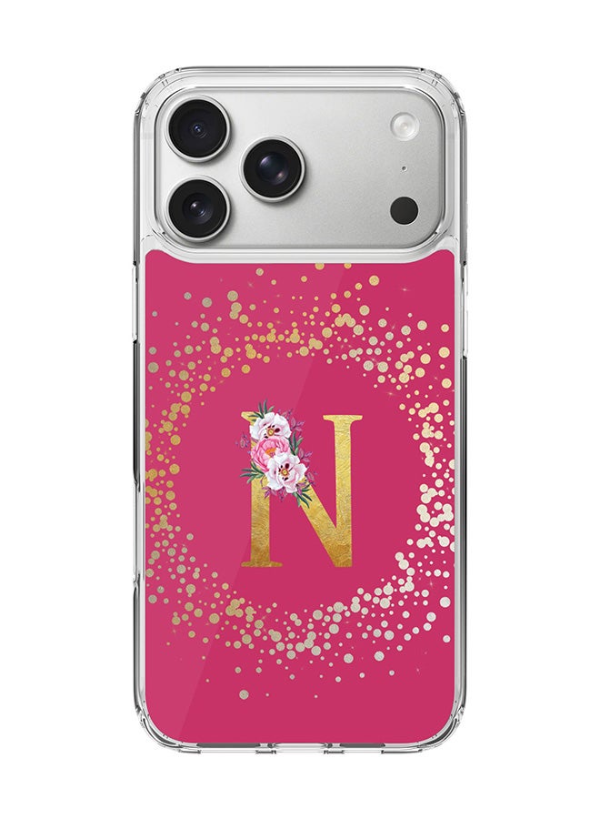 Stylizedd Classic Clear MagSafe Case for iPhone 17 Pro Max , Hybrid Soft Case Flexible Edges Anti Drop TPU PC Gel Thin Transparent Cover [ Designed for iPhone 17 Pro Max ] - Custom Monogram Initial Letter Floral Pattern Alphabet - N ( Deep Pink Rose )
