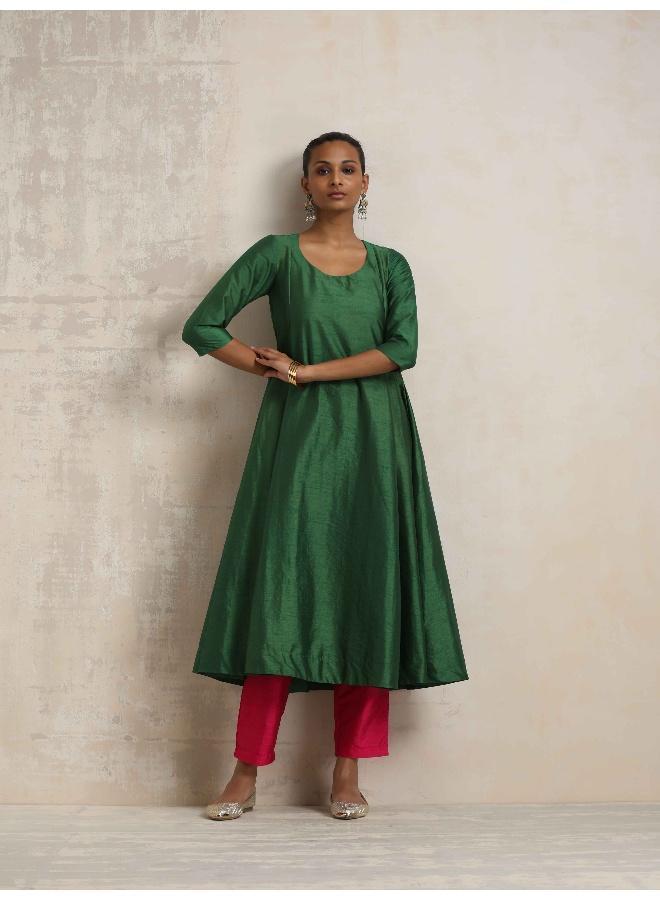 trueBrowns Dark Green Anarkali Kurta Pant Dupatta Set - Image 2