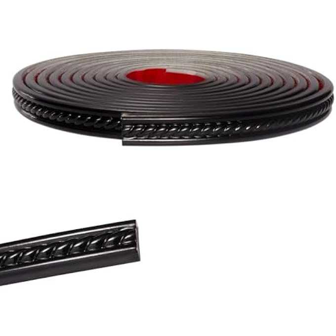 BLACK FLEXIBLE MOULDING, 3M SELF ADHESIVE PEEL AND STICK CEILING MOLDING, CABINET EDGE, MIRROR PHOTO FRAME TRIM, PVC WALL BACKGROUND DECOR 3D CROWN MOULDING STRIP, 2CM - Image 1