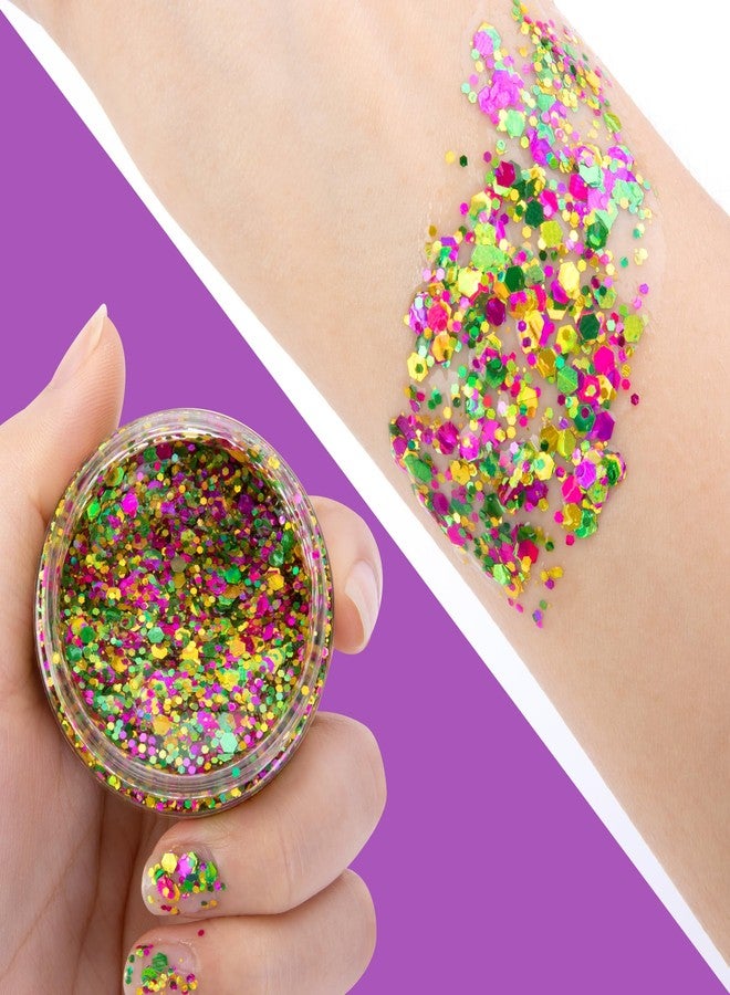 Wehhbtye 2 Set Mardi Gras Face Glitter, 3.5oz Gold Green Purple Body Glitter Gels with 2 Silicone Brush, Festive Chunky Sequins Gel for Women Body Hair Nail Makeup Party Costumes Decoration - Image 5