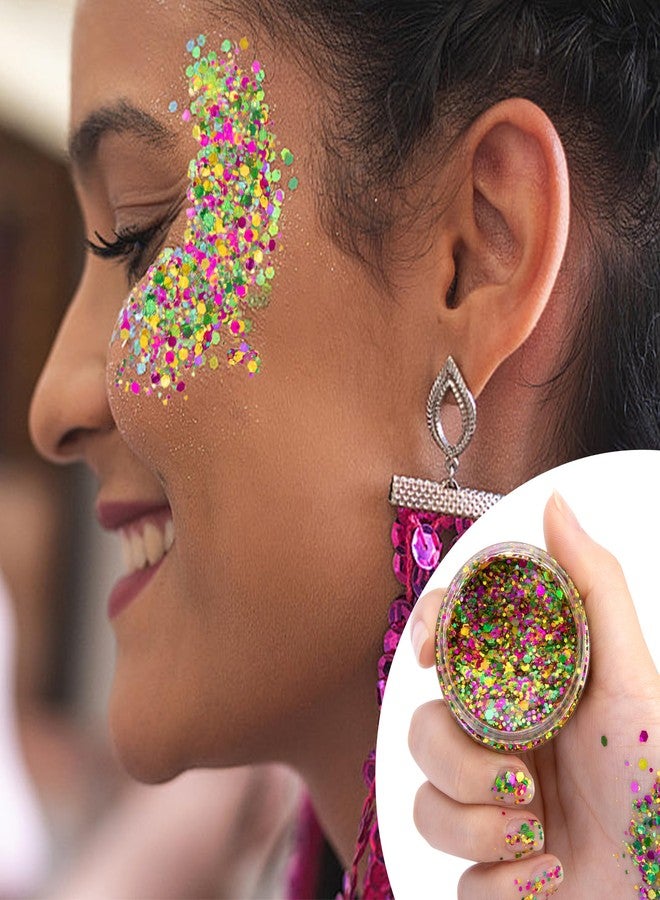 Wehhbtye 2 Set Mardi Gras Face Glitter, 3.5oz Gold Green Purple Body Glitter Gels with 2 Silicone Brush, Festive Chunky Sequins Gel for Women Body Hair Nail Makeup Party Costumes Decoration - Image 4