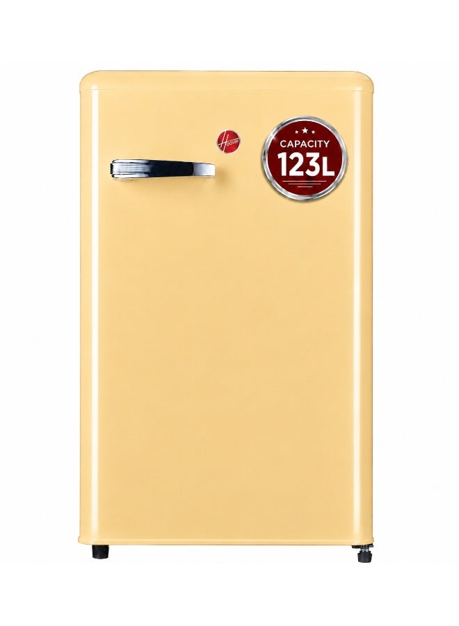 Hoover-123L Retro Style Single Door Refrigerator, Compact Free Standing Fridge with Freezer, Tempered Glass Shelves, Adjustable Thermostat, Eco-Friendly, 1 Year Warranty, Cream - HSD-K123-RW 123 L HSD-K123-RW Cream - Image 1
