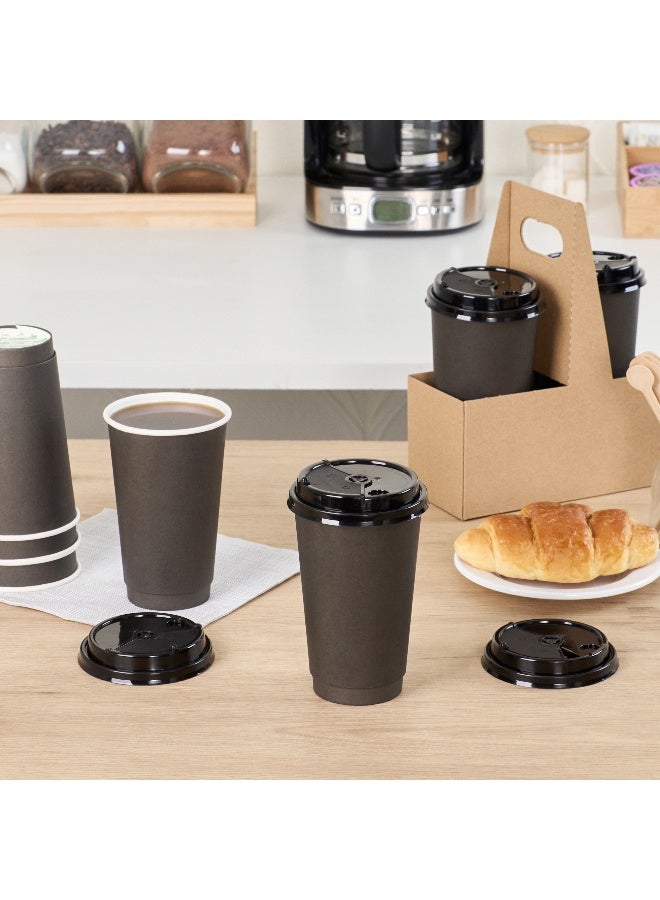 Restaurantware غطاء فقط: أغطية بلاستيكية سوداء لأكواب القهوة سعة 8 و 12 و 16 و 20 أونصة، 100 غطاء قهوة للأكواب الساخنة - أغطية للشرب والشفاط لأكواب القهوة الورقية، الأكواب تباع بشكل منفصل - Image 4
