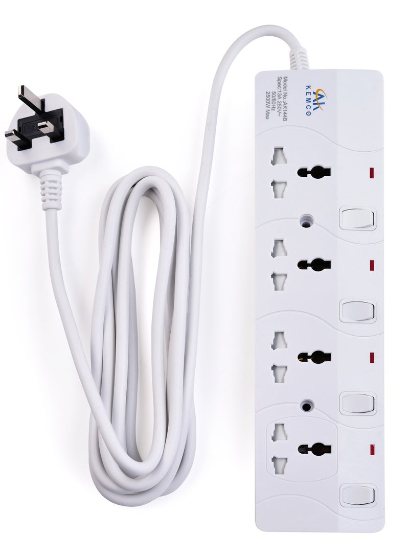 AK KEMCO 4 Way 3 Meter Extension Cord Power Cord Power Strip with Switch AK144 and 3 Meter Cord  - Image 1