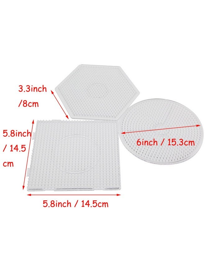3Pcs 5Mm Fuse Beads Boards Large Clear Pegboards Kits Hexagon & Square & Round With Gift 4 Lroning Paper (Wa3 Z2)
