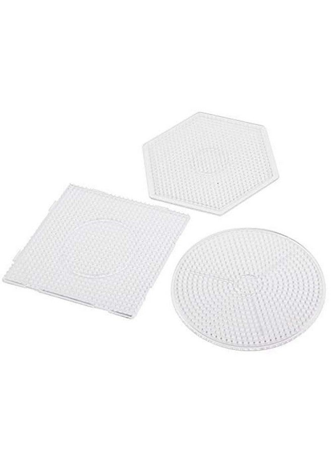 3Pcs 5Mm Fuse Beads Boards Large Clear Pegboards Kits Hexagon & Square & Round With Gift 4 Lroning Paper (Wa3 Z2)
