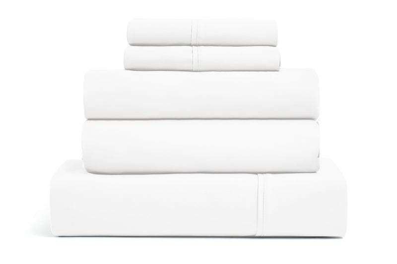 UGG 33610 Alahna Split King Bed Sheet and Pillowcase 5-Piece Set Sleep in Luxury Machine Washable Deep Pockets Wrinkle-Resistant Breathable Cozy Comfort Silky Cooling Sheets  Split King  White - Image 1
