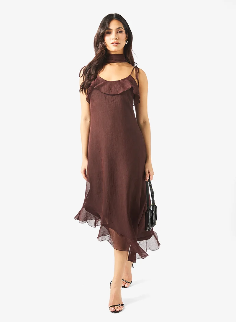 SABRINA SCRF FLOUNCE Midi DRESS