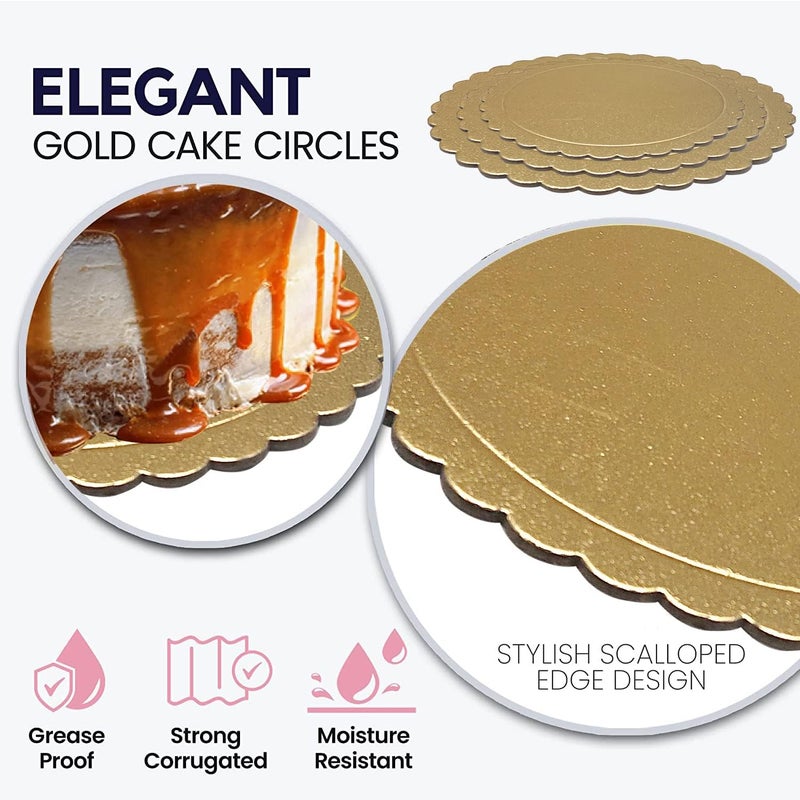 Goiio 4 Pack Cake Boards Golden Round Cake Circles 6, 8, 10, 12 Inch Cake Base Cardboard, 1 of Each Size Set for Baking Cake, Gold - Image 4