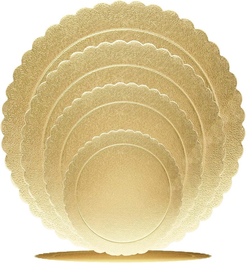 Goiio 4 Pack Cake Boards Golden Round Cake Circles 6, 8, 10, 12 Inch Cake Base Cardboard, 1 of Each Size Set for Baking Cake, Gold - Image 1