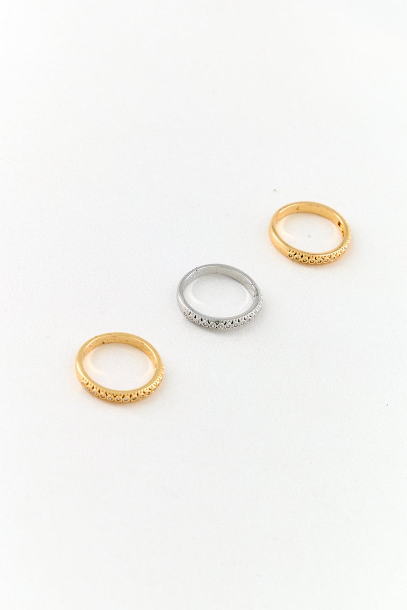 Women 3 Piece 18k White Gold And Gold Plated Diamonds Stackable Ring, Gold