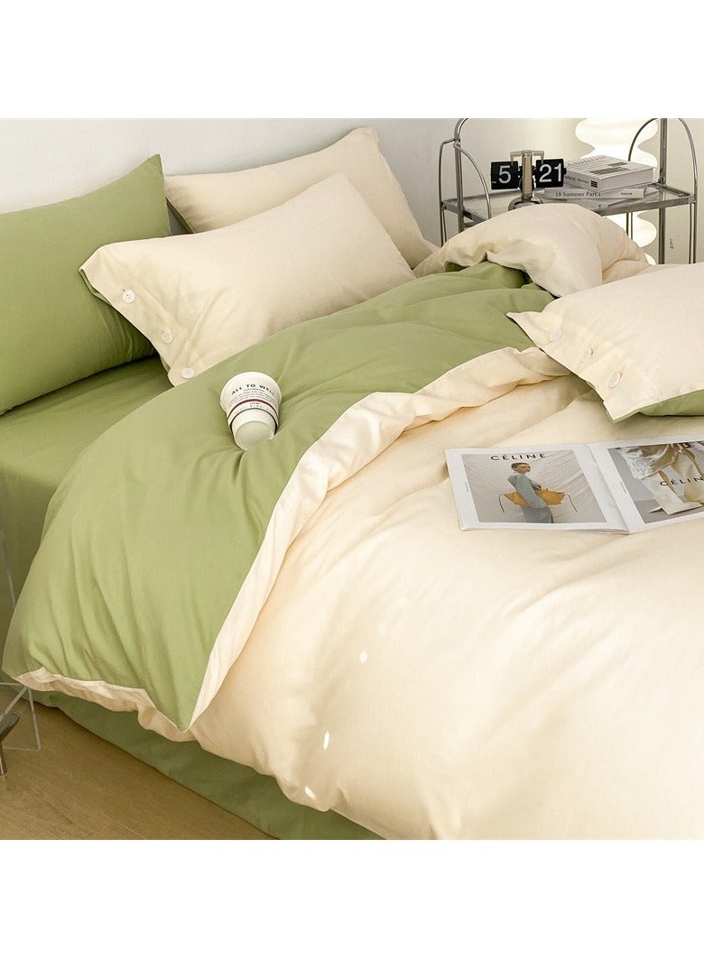 AROAQ Bed Cover Set, Soft Luxurious Pure Bedsheet Set, Long-staple Cotton Simple Solid Color Bed Sheet Quilt Cover Bedding Twill Cotton Set,(Milkshake white + Yunchuan green,1.2m Bed Sheet Three-piece Set) - Image 1