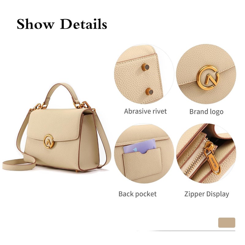 GELANNI Store - Briefcase Bag for Women and Girls, Genuine Leather Handbag with Magnetic Flap Buckle Closure, Bottom Rivets & Back Pocket, Adjustable & Detachable Strap, An Ideal Gift for Female - Image 3