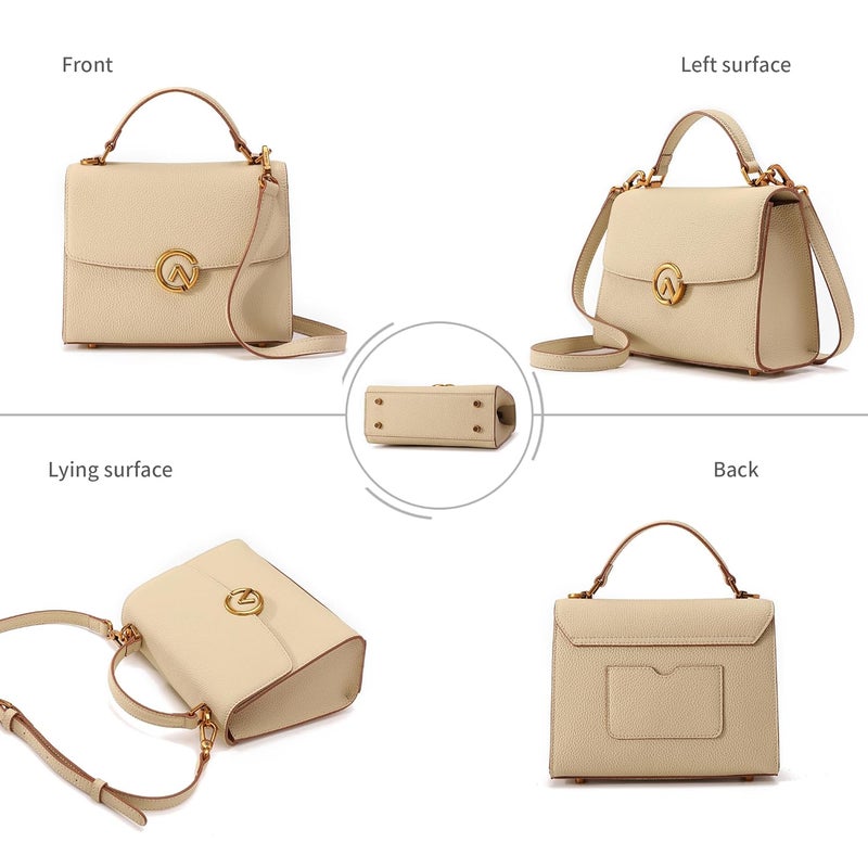 GELANNI Store - Briefcase Bag for Women and Girls, Genuine Leather Handbag with Magnetic Flap Buckle Closure, Bottom Rivets & Back Pocket, Adjustable & Detachable Strap, An Ideal Gift for Female - Image 4