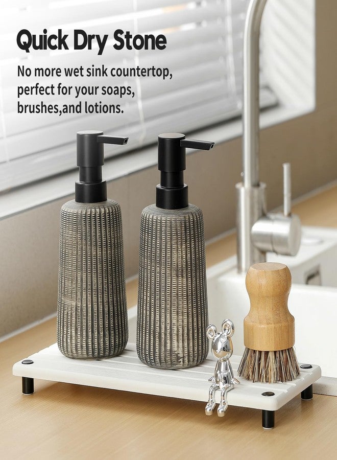 Razborci Instant Dry Sink Caddy Kitchen Sink Organizer, Quick Drying Stone Tray Diatomite Sponge Holder Soap Dish, Bathroom Countertop Fast Dry Water Absorbing Vanity Rack, White, 12" x 5" - Image 2
