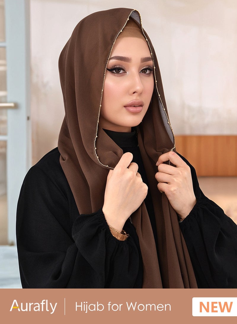 Aurafly Muslim Headscarf For Women, Islamic Arabic Scarf, Shiny Glitter Scarf, Abaya Shawl, Soft, Full Neck Coverage For Women, One Size 180 x 70 cm - Image 1