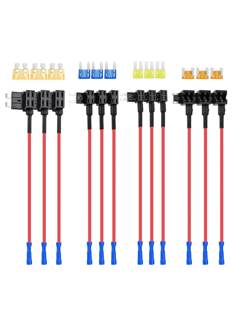 Generic - 12 Pack 12V Car Add-a-Circuit Fuse Tap, Standard Mini Micro2 and Low Profile Fuse Taps, Fuse Holders Adapter Kits, 4 Types ATO ATC ATM APM Fuse Holder for Cars Trucks Boats - Image 1