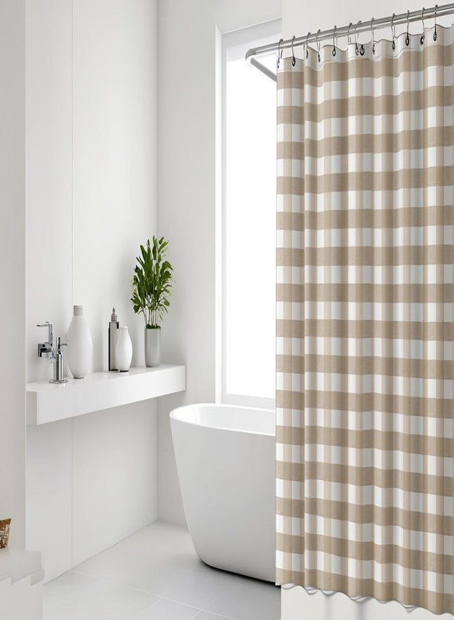 Chanasya 100% Recycled Cotton Plaid Shower Curtain - Eco-Friendly, Lightweight Sustainable Fabric, Button Hole Semi Sheer Curtain for Bathroom, Durable & Washable, 72"x72", Beige - Image 3