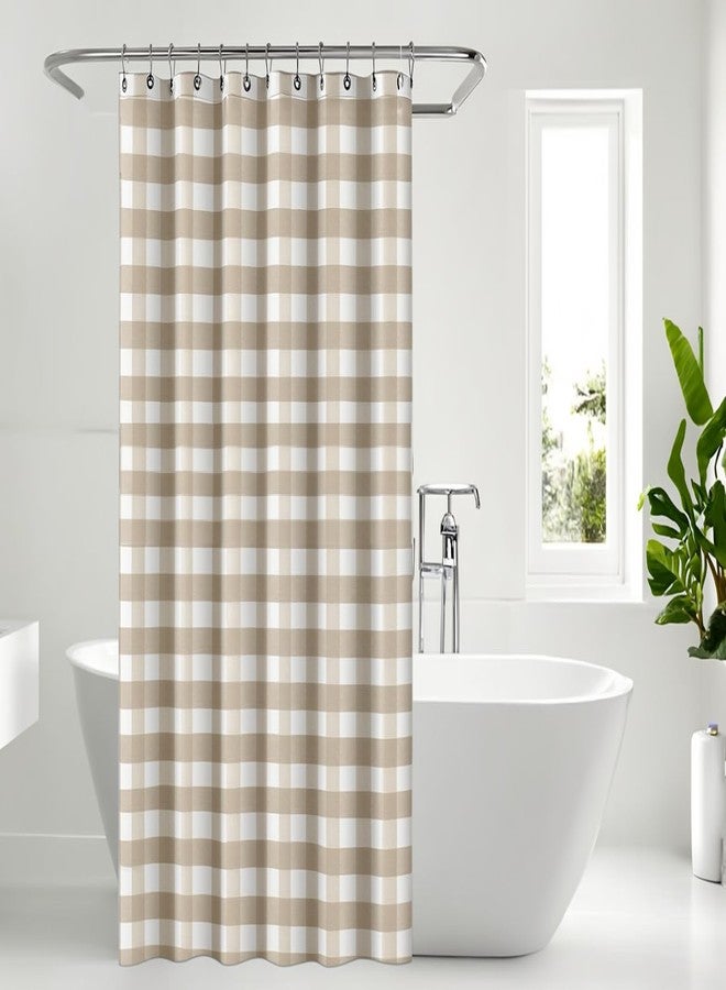 Chanasya 100% Recycled Cotton Plaid Shower Curtain - Eco-Friendly, Lightweight Sustainable Fabric, Button Hole Semi Sheer Curtain for Bathroom, Durable & Washable, 72"x72", Beige - Image 2