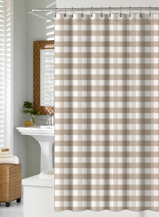 Chanasya 100% Recycled Cotton Plaid Shower Curtain - Eco-Friendly, Lightweight Sustainable Fabric, Button Hole Semi Sheer Curtain for Bathroom, Durable & Washable, 72"x72", Beige - Image 1