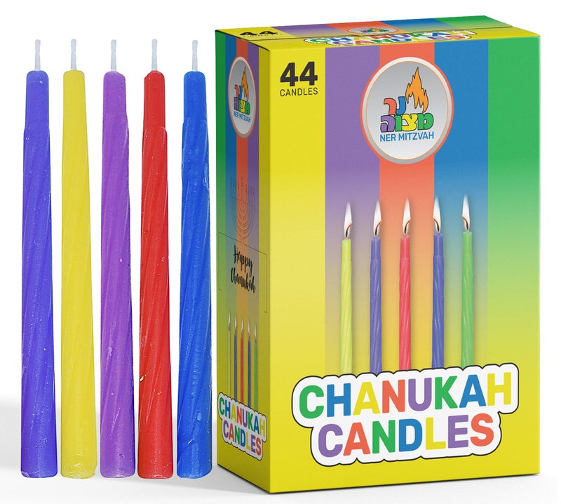 Ner Mitzvah Colorful Chanukah Candles 1-Pack - Standard Size Fits Most Menorahs - Premium Quality Wax - Assorted Colors - Bulk Pack for All 8 Nights of Hanukkah - Image 1