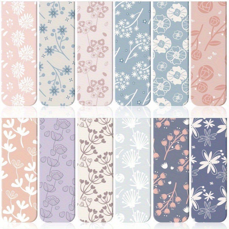 12pcs Small Fresh Floral Magnetic Bookmarks Student Books Magnetic Labels Markers Flower color