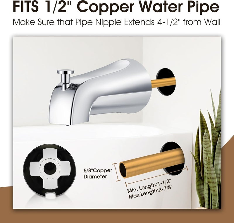 Gonabos Tub Spout with Diverter,Easy to Install Bathtub Faucet，American Standard Tub Faucet Universal Fits 1/2" Copper Pipe(5/8" Diameter),Chrome - Image 5