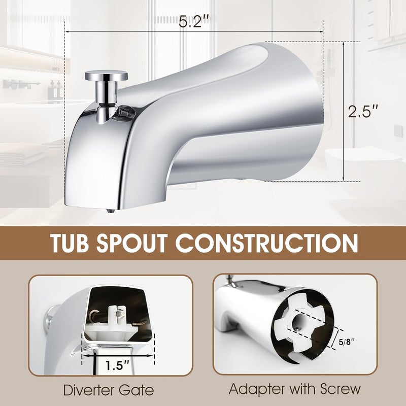 Gonabos Tub Spout with Diverter,Easy to Install Bathtub Faucet，American Standard Tub Faucet Universal Fits 1/2" Copper Pipe(5/8" Diameter),Chrome - Image 4