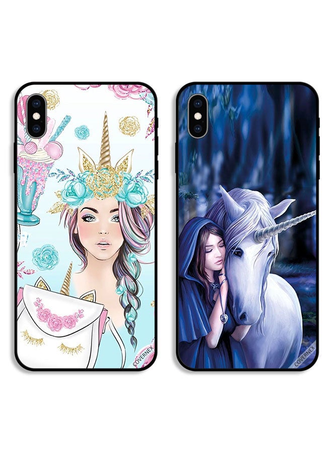 Covernex Two Cases For Apple iPhone X Protective Covers Eyelashes On Bag and Unicorn Girl - Image 1
