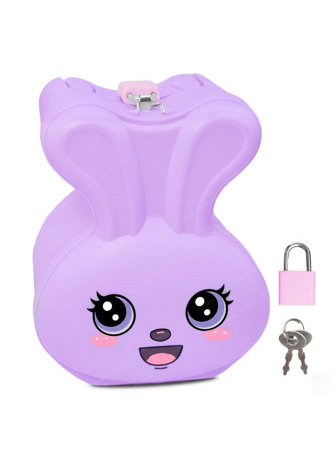 فنبلاست صندوق عملات فان بلاست باني للأطفال - حصالة نقود بتصميم كرتوني لطيف على شكل أرنب مع قفل ومفتاح، حصالة نقود بلاستيكية لتوفير المال، جولاك للأطفال، هدايا عيد ميلاد للأطفال (أرجواني) - Image 1