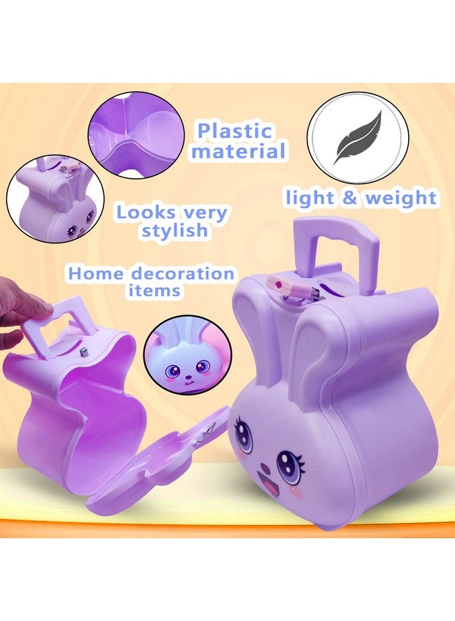 فنبلاست صندوق عملات فان بلاست باني للأطفال - حصالة نقود بتصميم كرتوني لطيف على شكل أرنب مع قفل ومفتاح، حصالة نقود بلاستيكية لتوفير المال، جولاك للأطفال، هدايا عيد ميلاد للأطفال (أرجواني) - Image 5