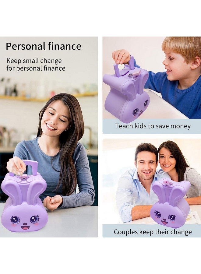 فنبلاست صندوق عملات فان بلاست باني للأطفال - حصالة نقود بتصميم كرتوني لطيف على شكل أرنب مع قفل ومفتاح، حصالة نقود بلاستيكية لتوفير المال، جولاك للأطفال، هدايا عيد ميلاد للأطفال (أرجواني) - Image 4