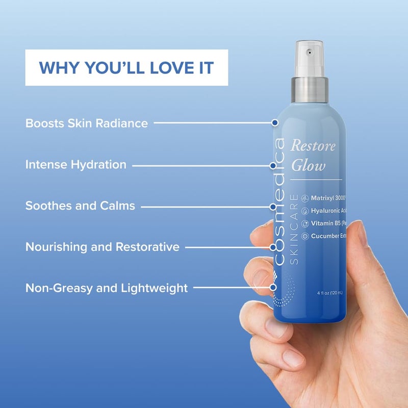 Cosmedica Skincare Restore Glow Peptide Spray Hydrating Mist with Matrixyl 3000, Vitamin B5, Hyaluronic Acid & Cucumber Extract for Radiant Skin â€“ 4 oz - Image 2