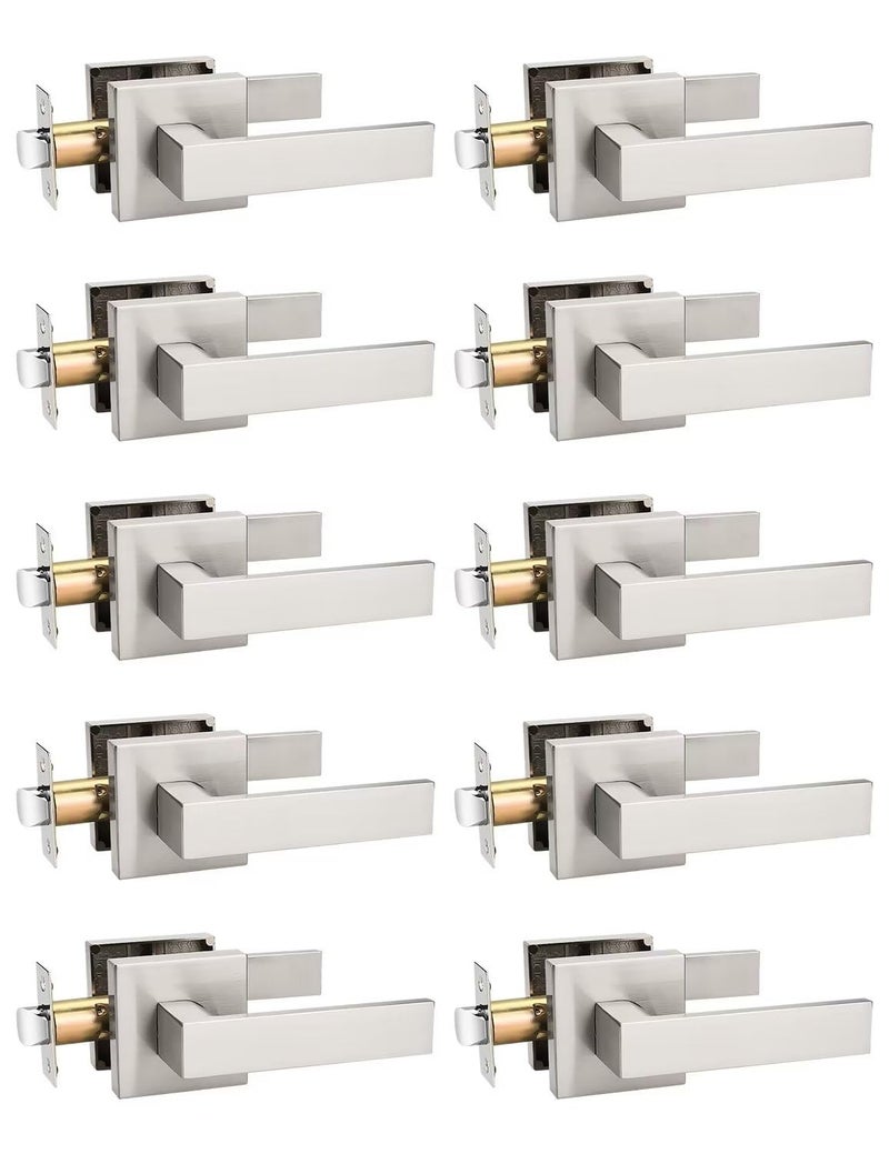 Tinewa 10 Pack Brushed Nickel Passage Door Levers Interior Door Handles, Heavy Duty Closet Hallway Door Handle Sets - Image 1
