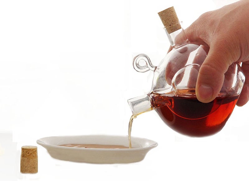 ELETON 2 in 1 Oil and Vinegar Dispenser Bottle, Kitchen Supplies Glass Olive Oil and Balsamic Vinegar Cruet Bottle with Cork Stoppers, Hand-blown Glass Jar, Soy Sauce Cruet in One - Image 3