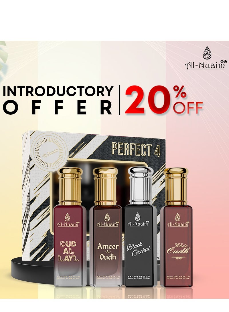 Al Nuaim Al-Nuaim Prefect4 EDP Gift Set of 4 For Men & Women (4 X 20ml) | Ameer Al Oudh | Black Orchid |Oudh Al Layl | White Oudh |Long Lasting Fragrance - Image 2