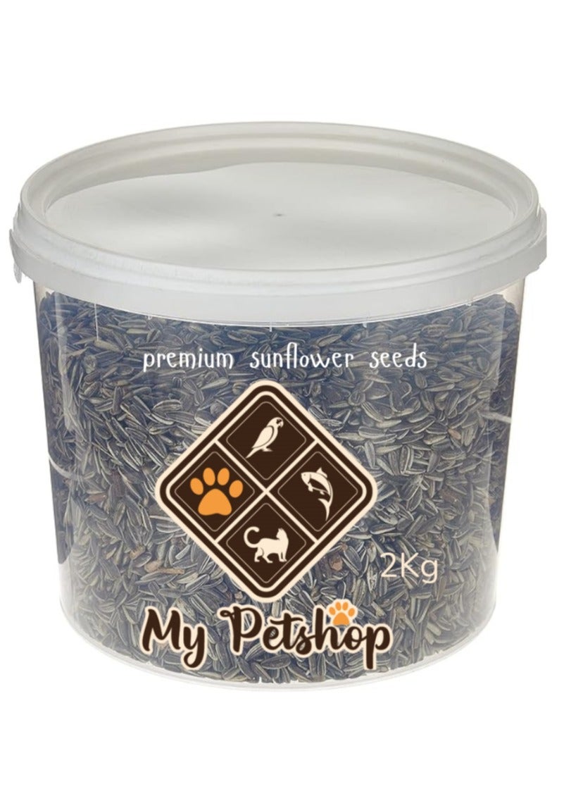 Sunflower Seeds for Birds 2KG Bucket Natural Small-Size Seeds, Protein-Rich, Vitamin E & B1 Nutrition Ideal for Budgies, Lovebirds, Cockatiels, Conures, African Greys & More No Artificial Colors or Flavors