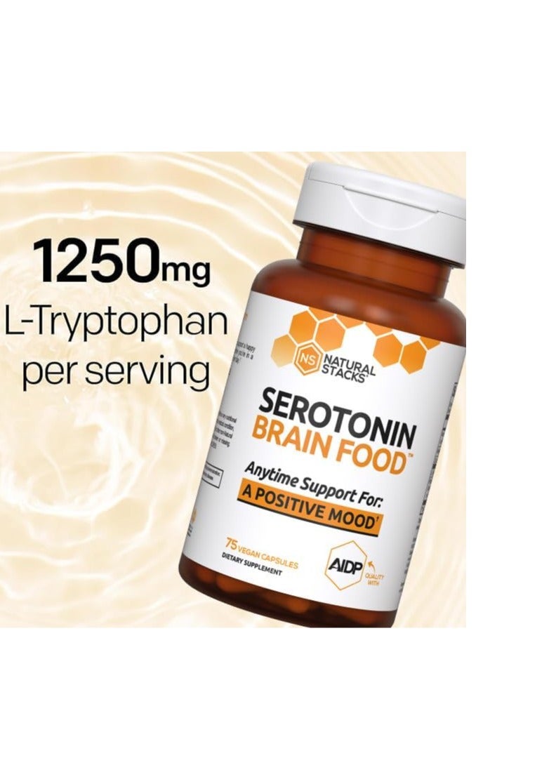 NATURAL STACKS Serotonin Brain Food w/L-Tryptophan & Rhodiola Rosea - Mood Support Supplement - Promotes Positive Mood, Calmness, Stress Relief - Happy Mood & Brain Support Supplement - 75 Capsules - Image 4