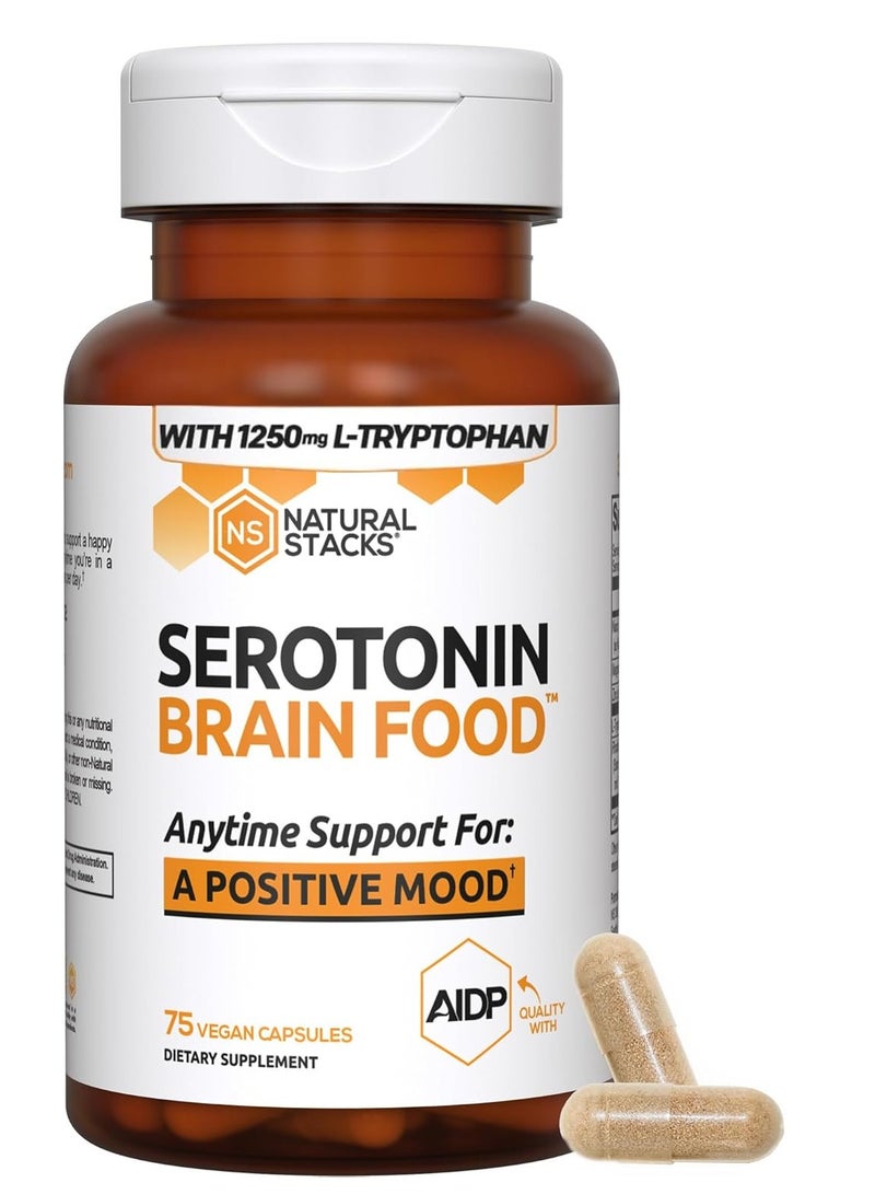 NATURAL STACKS Serotonin Brain Food w/L-Tryptophan & Rhodiola Rosea - Mood Support Supplement - Promotes Positive Mood, Calmness, Stress Relief - Happy Mood & Brain Support Supplement - 75 Capsules - Image 2