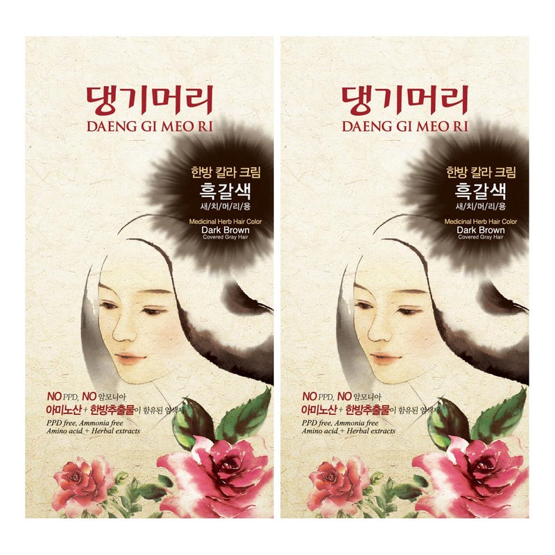 Daeng Gi Meo Ri â€“ Korean Herbal Hair Dye Color Cream [Dark Brown] (2-PACK) - PPD-Free Gray Coverage, Hair Protection, High-Keratin Formula, 5 Oz - Image 1