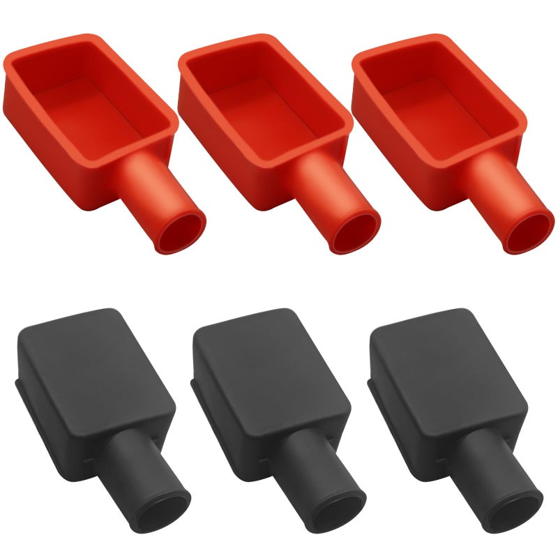 6Pcs Battery Terminal Cover Battery Terminal Protector Car Insulating Battery Cover Soft Rubber Positive and Negative Poles Stud Covers Connector Top Post Cap for Car Motorcycle Truck RedBlack