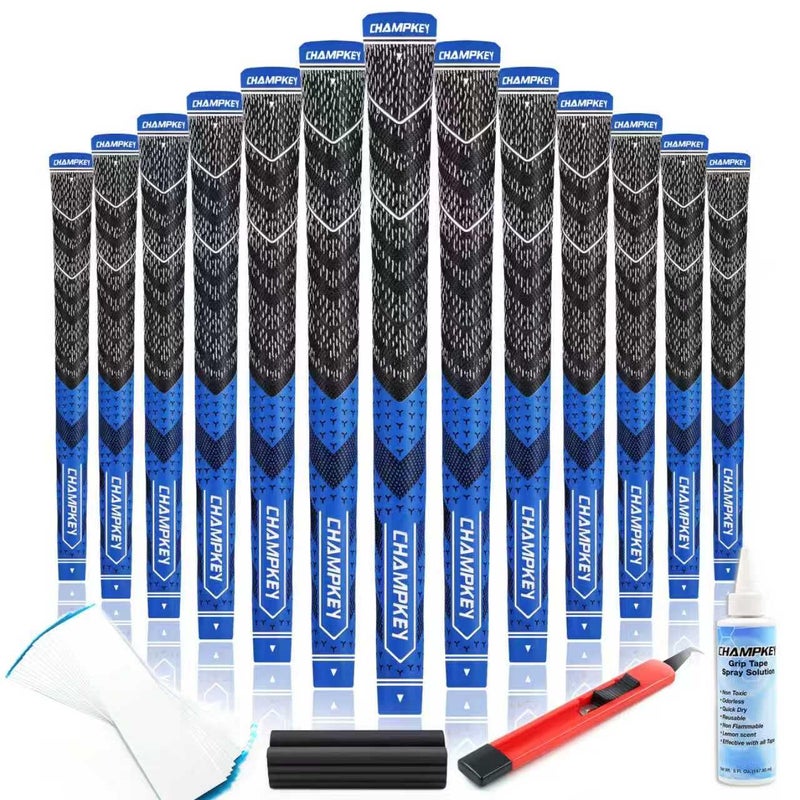 CHAMPKEY Half Cord Golf Grips 13 Pack with Golf Grip Kit - All Weather Performance Golf Club Grips - High Traction and Feedback Golf Grips for Men(Blue,Midsize) - Image 1