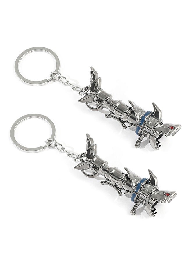2Pcs Jinx Fishbones Blaster Keychains, League of Legends Arcane Jinx Fishbones Blaster Model Metal Pendant Keyring Ornaments - Image 1